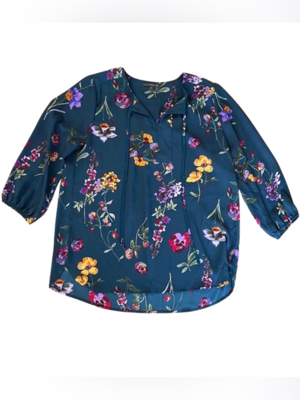 West Kei - Multicolor floral V-neck 3/4 sleeve blouse woman's size M - Picture 5 of 8